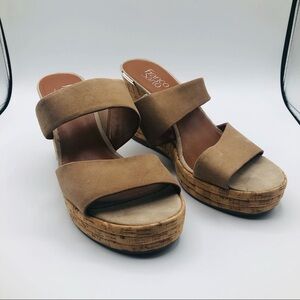Franco Sarto‎ women’s tan suede wedge cork slip on 10M
